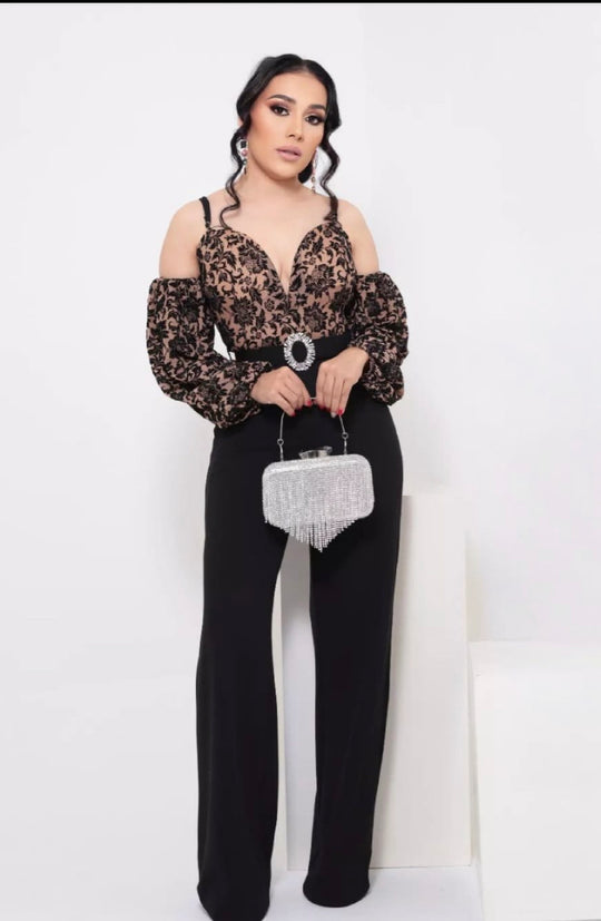 In The Office Jumpsuit  - Black/combo