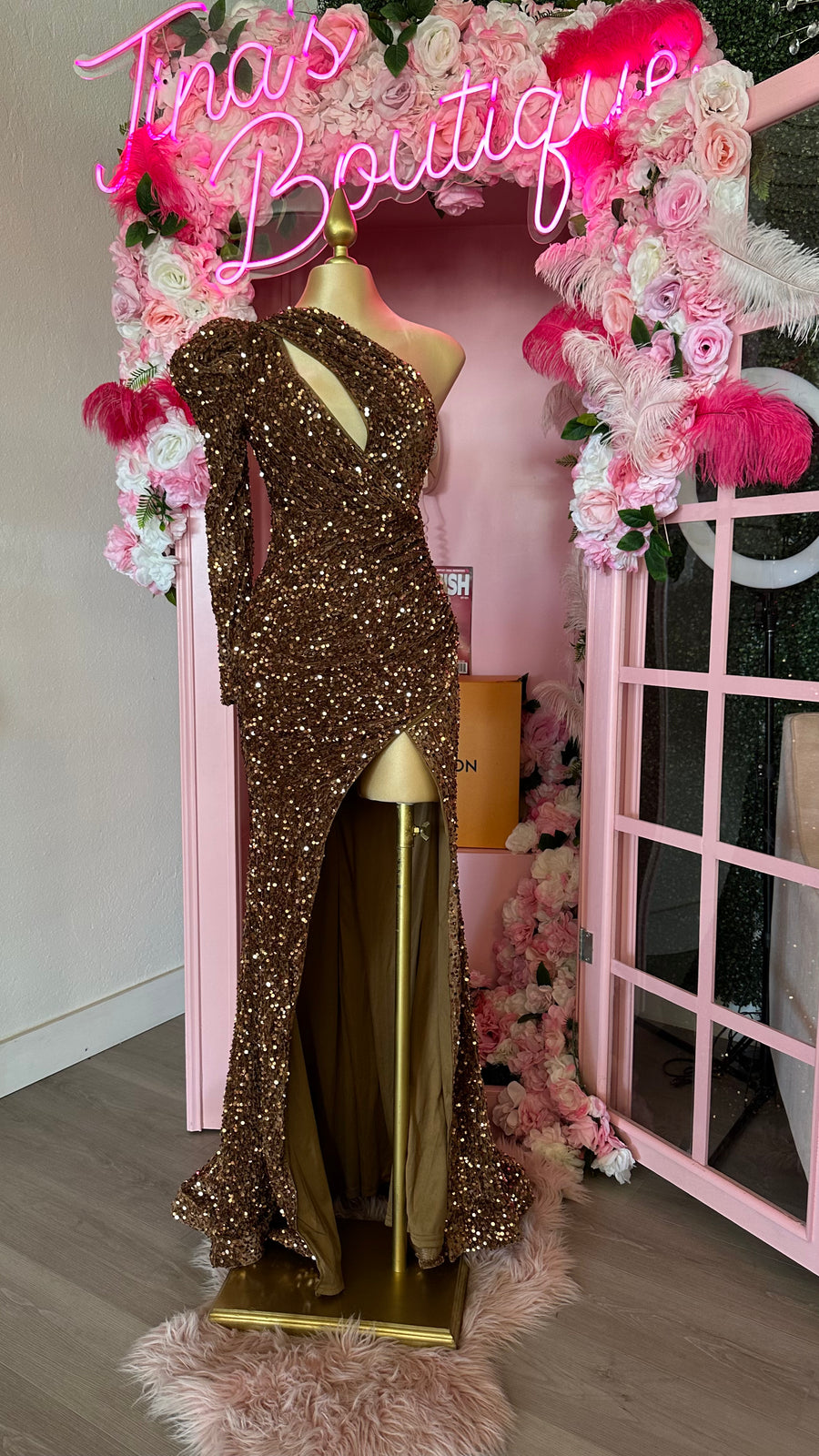 Elegant One Shoulder Long Sleeve Sequin Dress