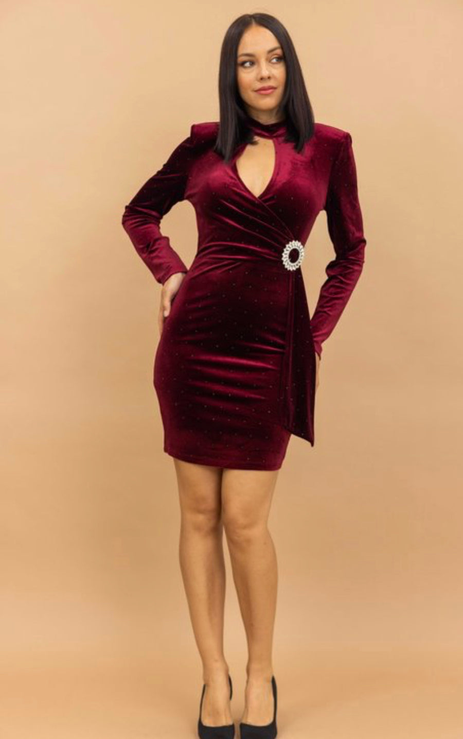 Step On The Scene Velvet Midi Dress -Wine
