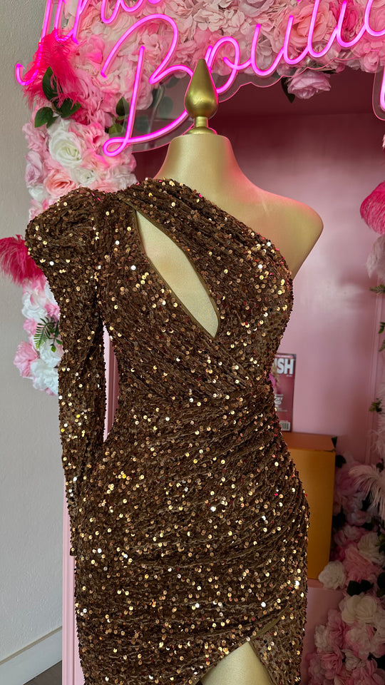 Elegant One Shoulder Long Sleeve Sequin Dress