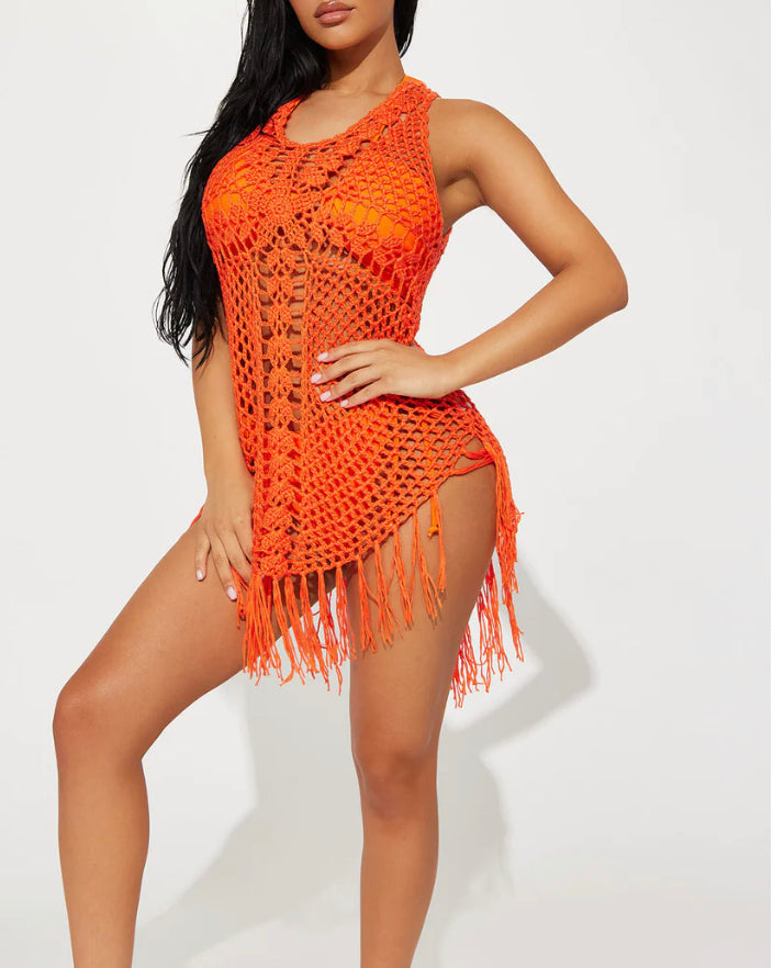 Walks On the Beach Crochet Cover Up Mini Dress tinasboutiqueonline Walks On the Beach Crochet Cover Up Mini Dress tinasboutiqueonline