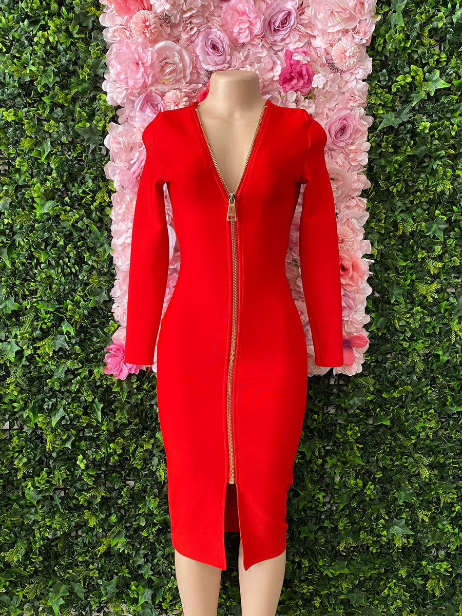 Good Intentions Red Bandage Midi Dress