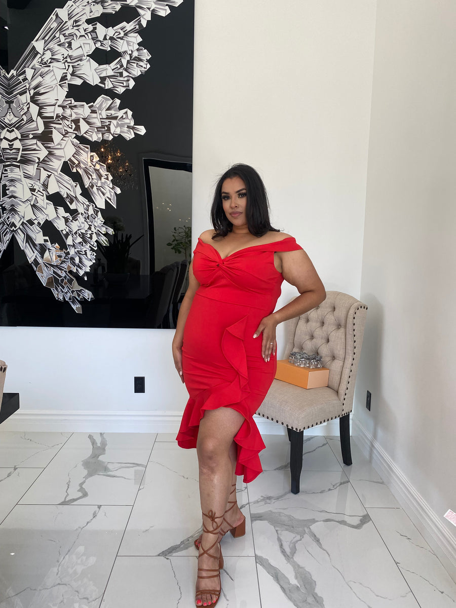 Her First Kiss Midi Dress - Red