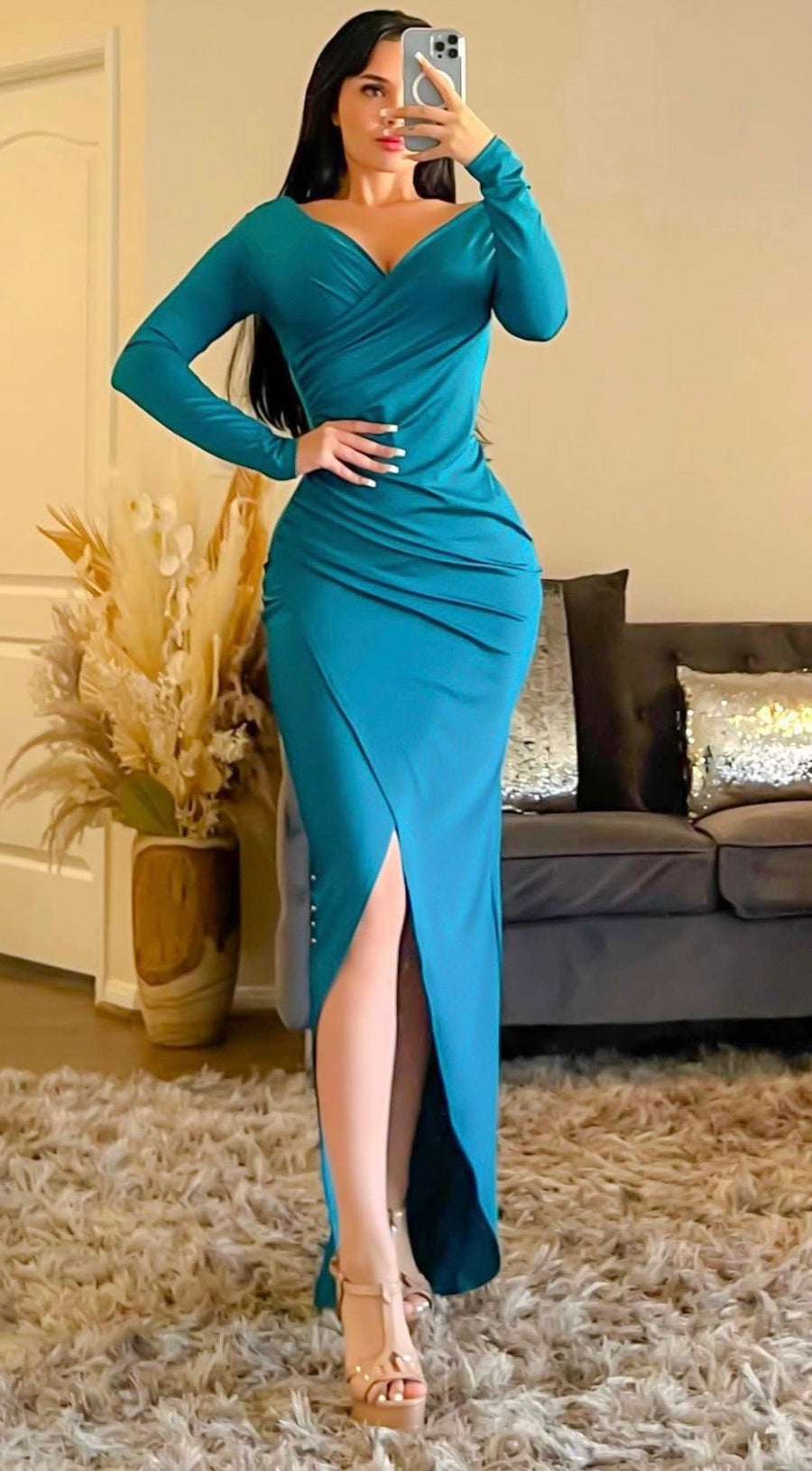 Fabulosity Stretch Teal Maxi Dress