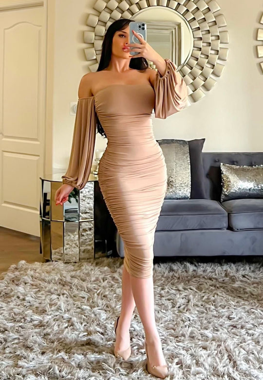 Must Be Love Ruched Midi Dress