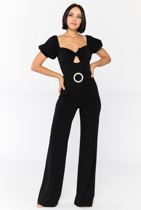 Preferring You Puff Sleeve Black Jumpsuit