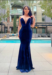 Kylie Inspired Blue Velvet Maxi Dress