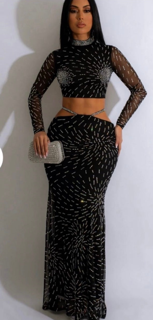 Black rhinestone hotsell skirt set