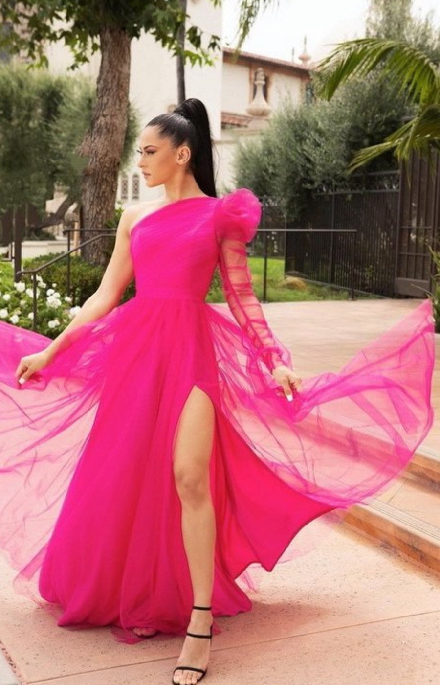Exclusive Hot Pink Tulle Maxi Dress
