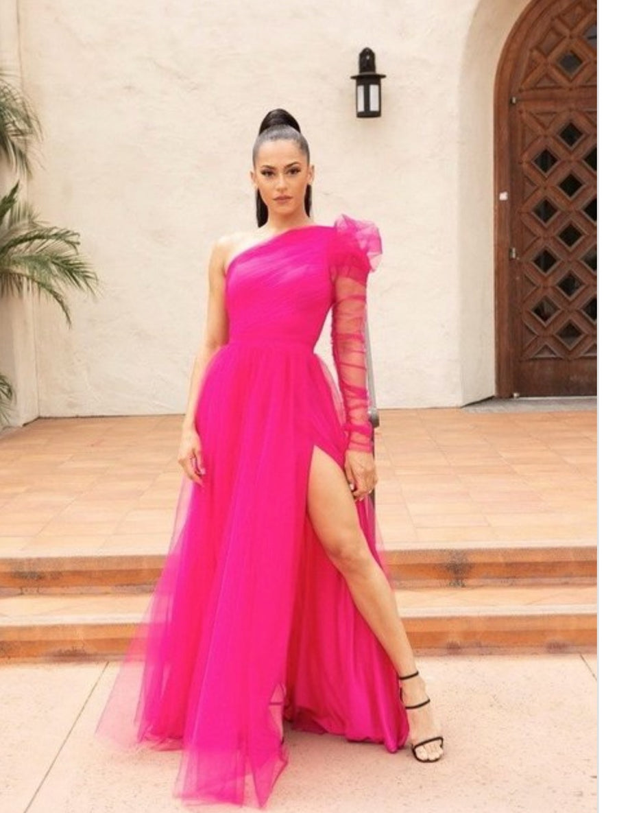 Exclusive Hot Pink Tulle Maxi Dress